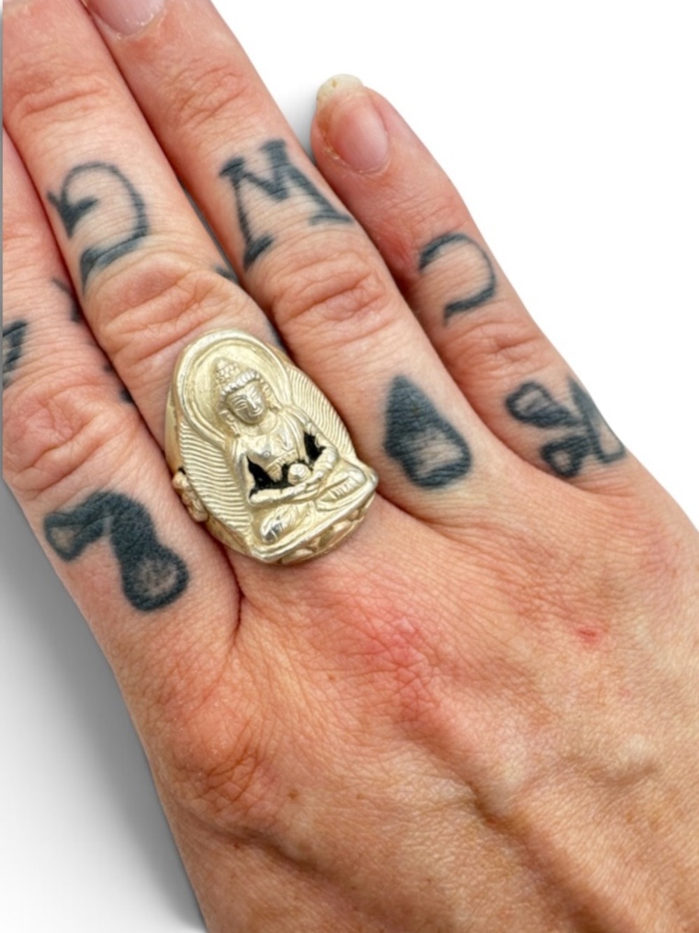 Vintage Sterling Silver Buddha Ring Size 9 Seated Buddha Bold Statement Ring